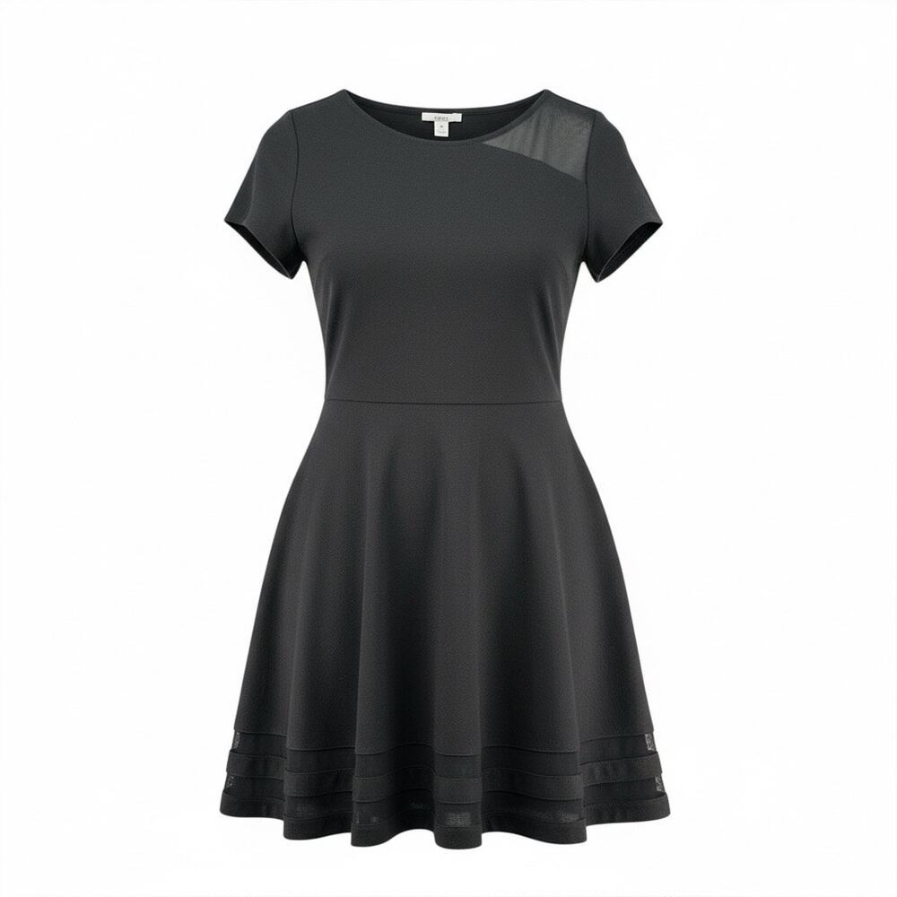 Bar III Black Midi Fit & Flare Dress Medium Minimalist Modern Chic Goth
